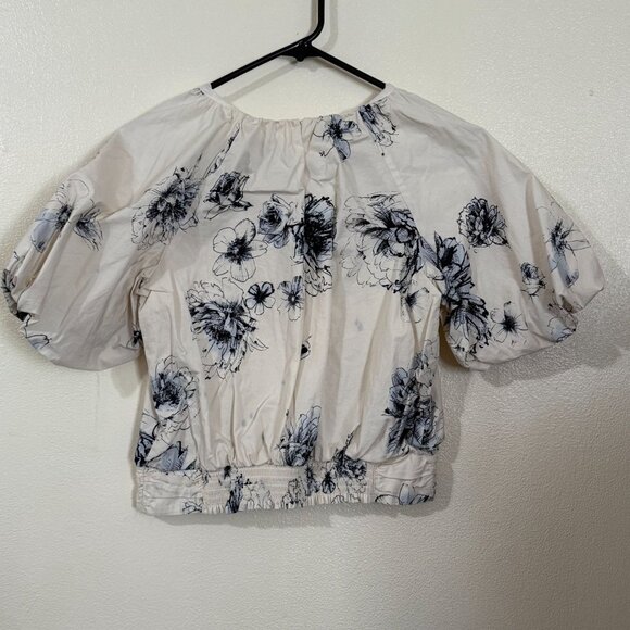 EXPRESS floral banded bottom blouse shirt top ,poplin cotton - Picture 2 of 12